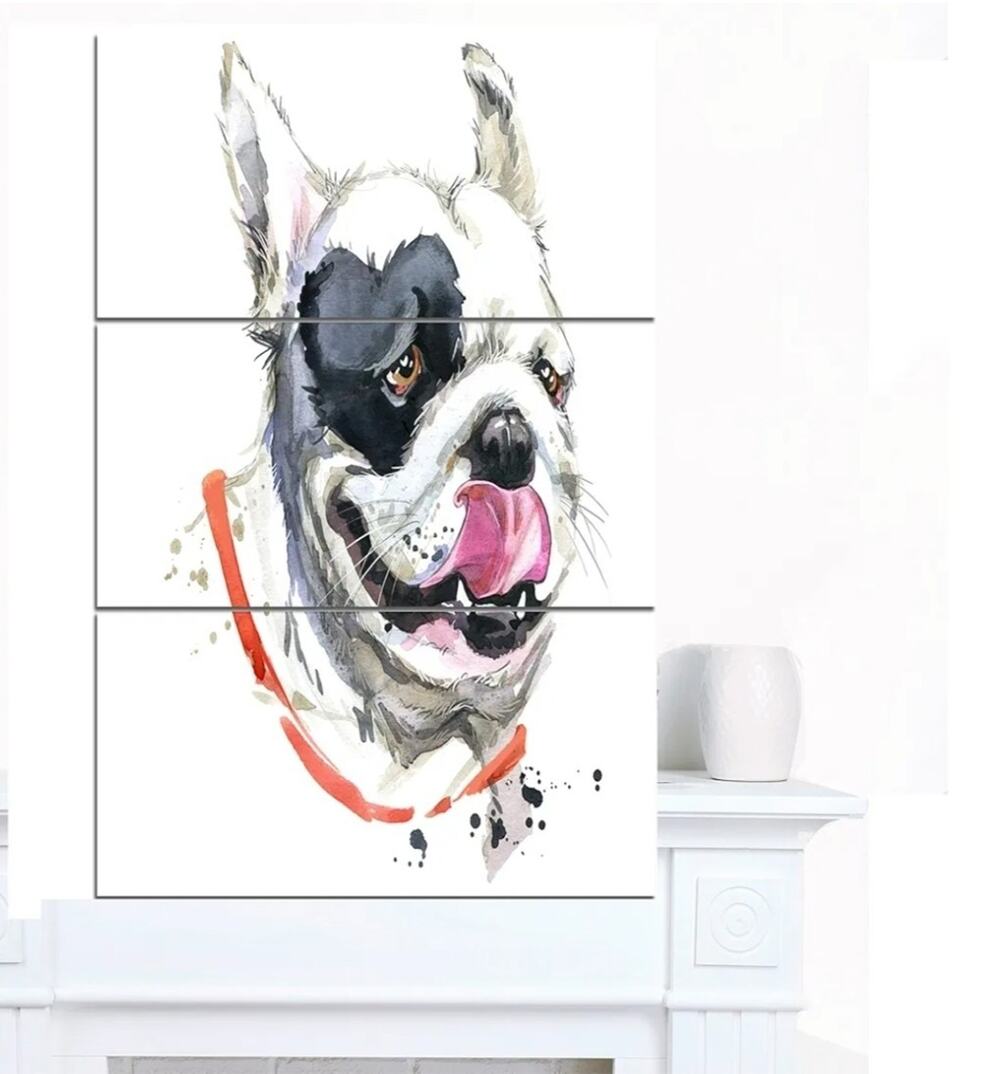 Designart "Bulldog Art" Animal Art Painting - 28" x 36" 3 Panel Metal Wall Art
